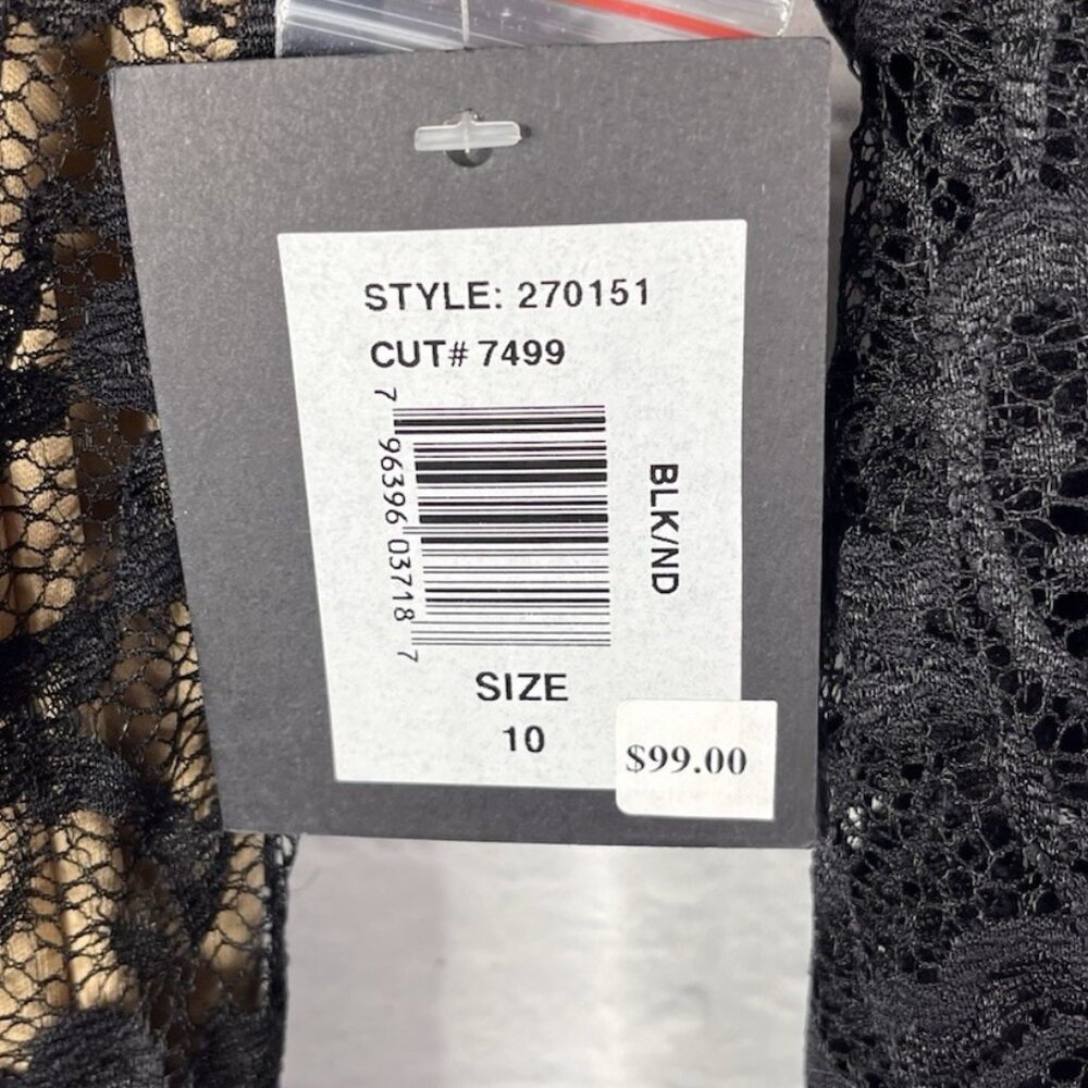 MARINA Women's Black Nude Lace 3/4 Sleeve Beaded Neck Bodycon Cocktail Dress NWT - Picture 3 of 5